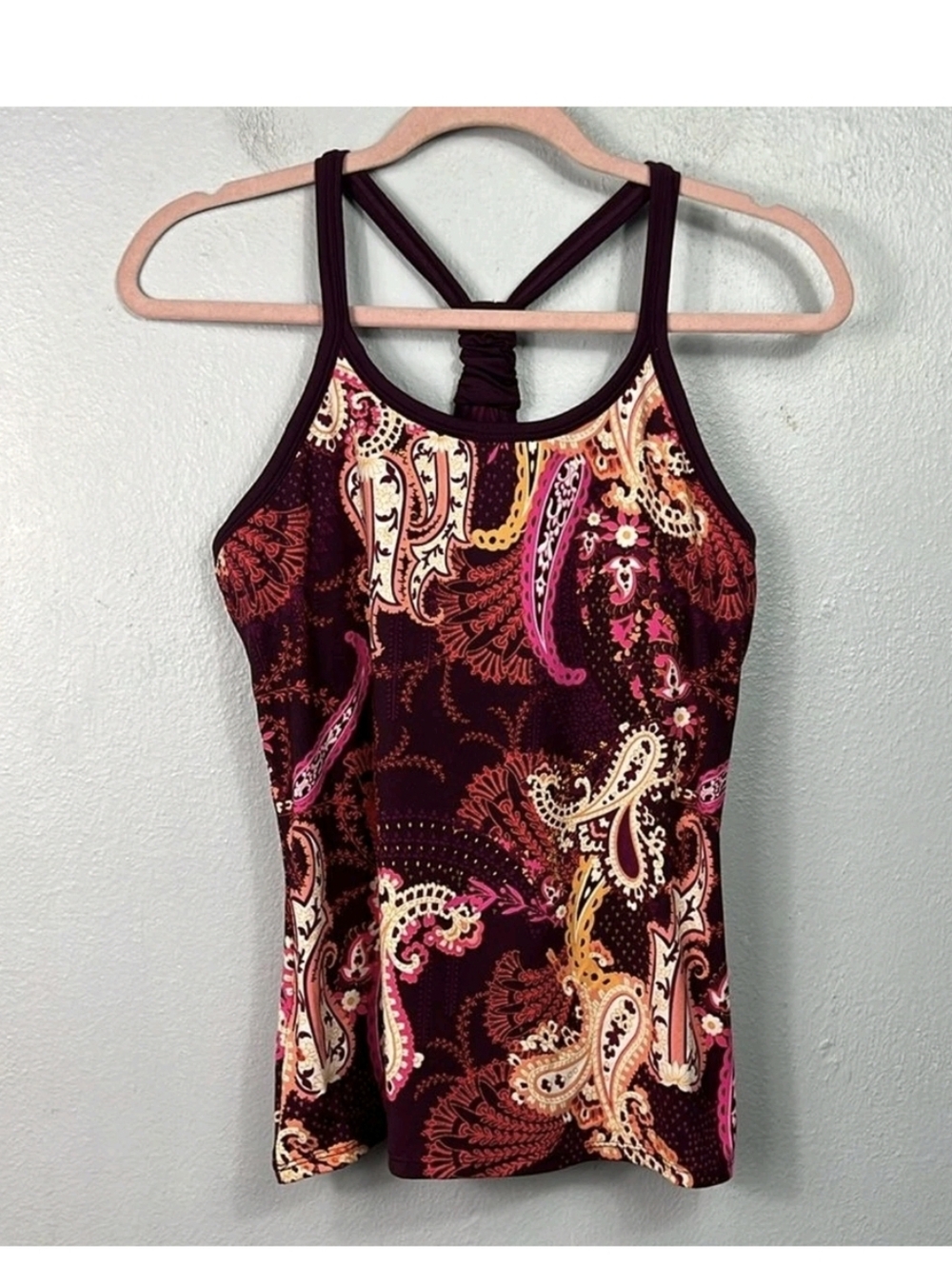 Athleta Pink Purple Orange Paisley Print Racerback Tank Top